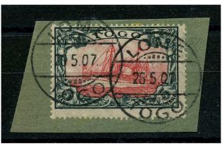 Germany (Togo) 1900 5m Carmine & black Yacht definitive, fine used on tidy fragment, SGG19