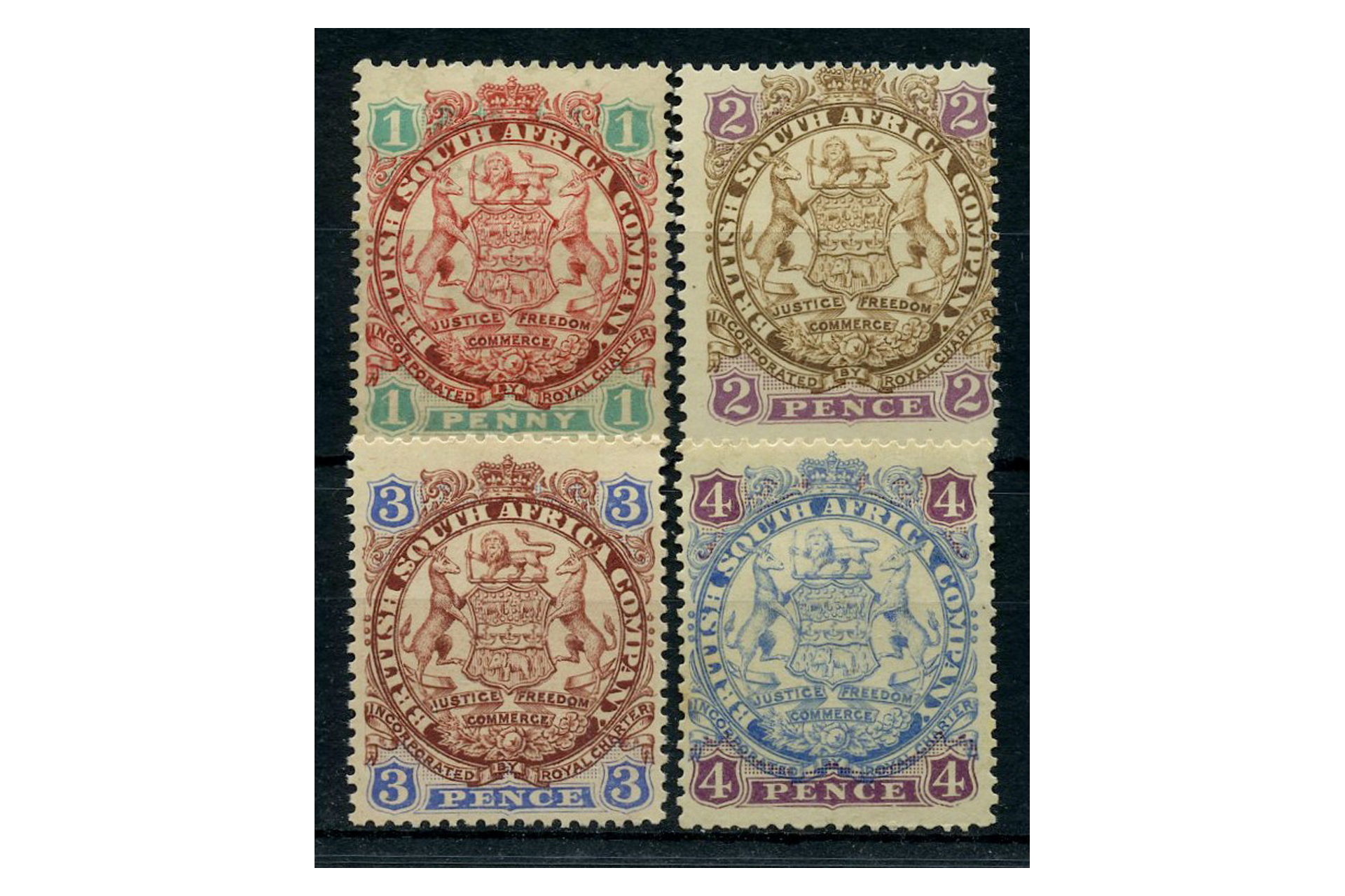 Rhodesia 1896-97 Die I definitive short set to 4d, all fine mtd mint. SG29-32