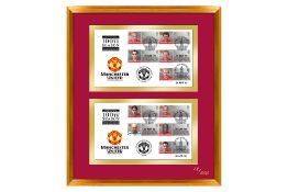 Framed pair of Man Utd cards