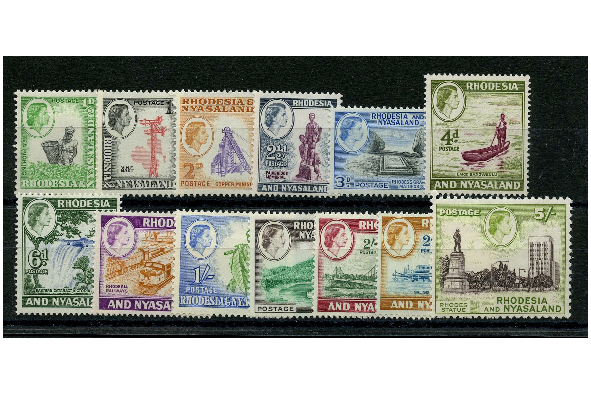 Rhod + Nyas 1959-62 Pictorial definitive short set to 5/-, lightly mtd mint. SG18-29