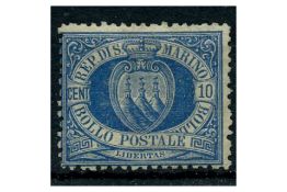 San Marino 1877-90 10c Ultramarine, fine mtd mint (large part own gum). SG3