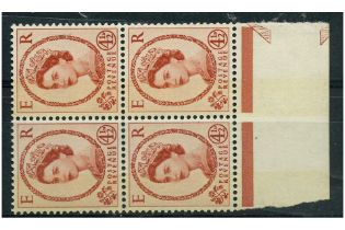 GB 1961-67 4-1/2d Chestnut, blued cream, broad band, marginal block of 4, u/m. SG616b