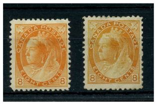 Canada 1898-1902 8c Both shades, fine mtd mint, the latter with patchy gum, nice pair. SG161-62