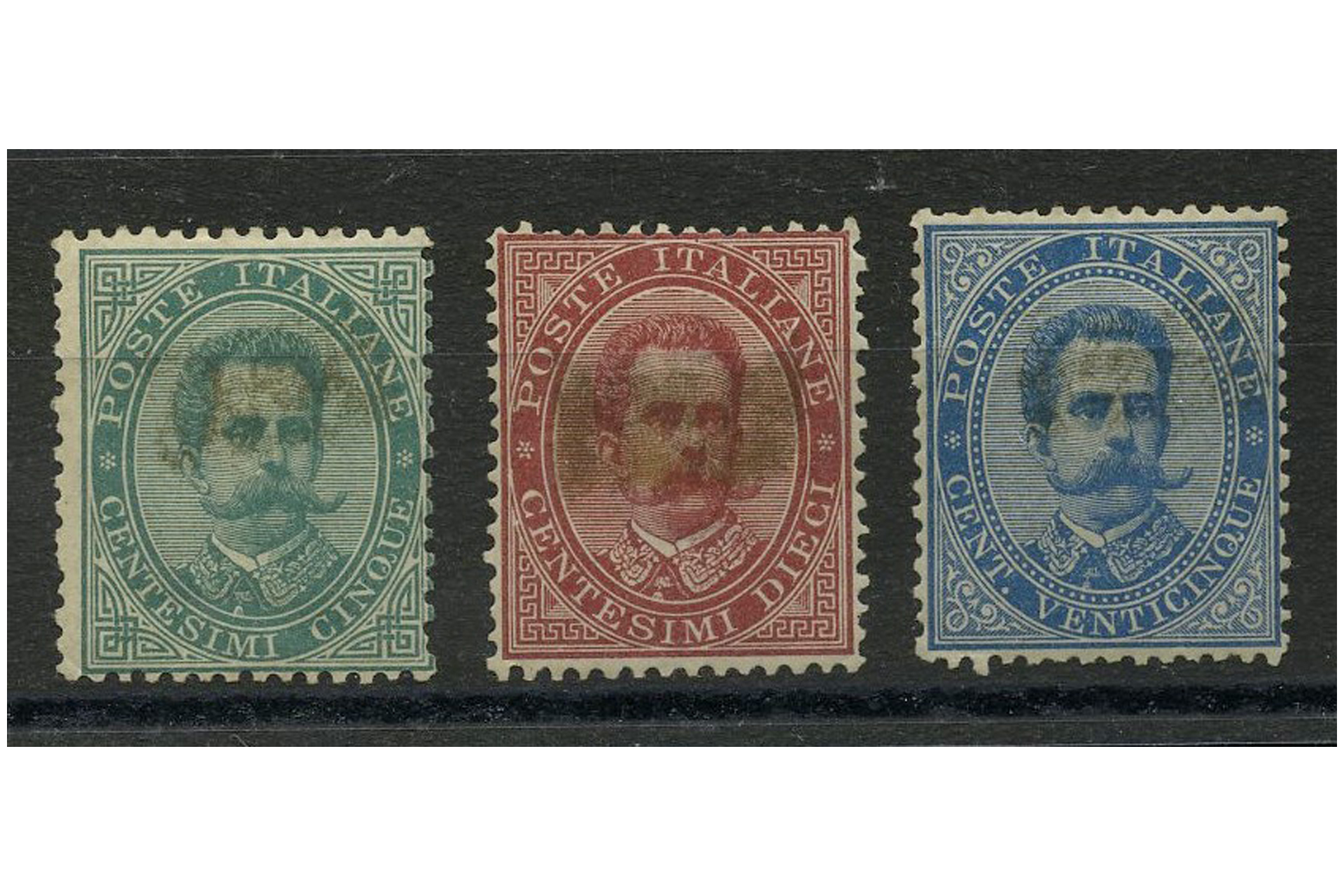 Italy 1879-82 5c, 10c, 25c Definitives, all mtd mint with hinge stains visible at front. SG catalogu