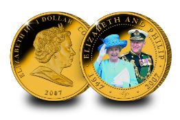 Elizabeth II and Philip Portrait 24ct Gold-Plated Diamond Wedding Photographic Coin