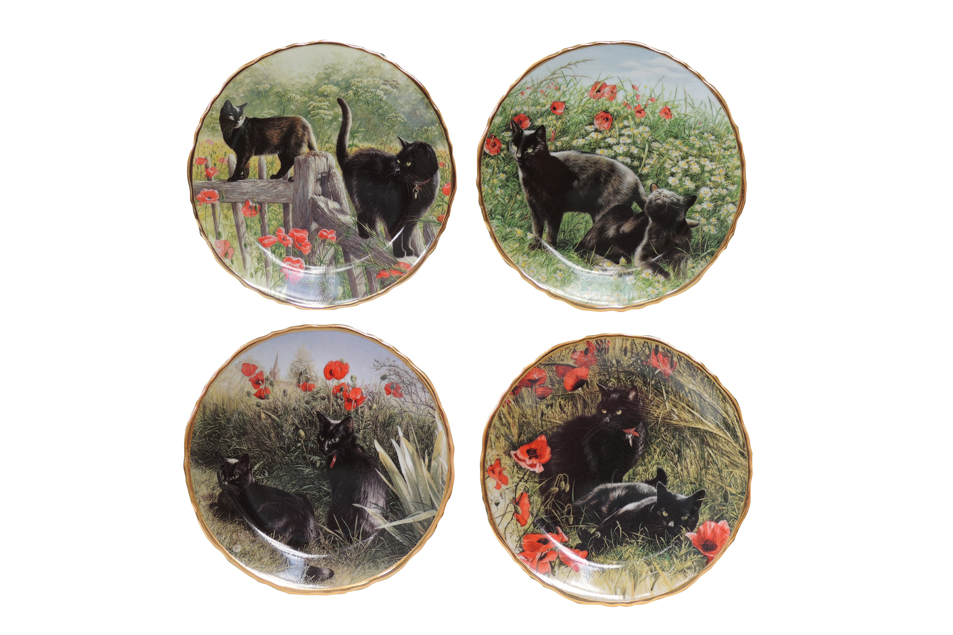 4 Davenport 'It's a Cat's Life' Porcelain Plates