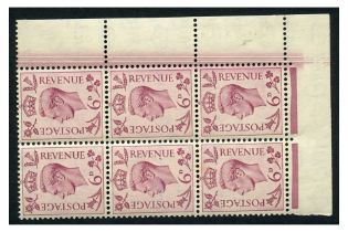 GB 1939-47 6d Purple, block of 6 with blade flaw visible in margin, u/m. SG470