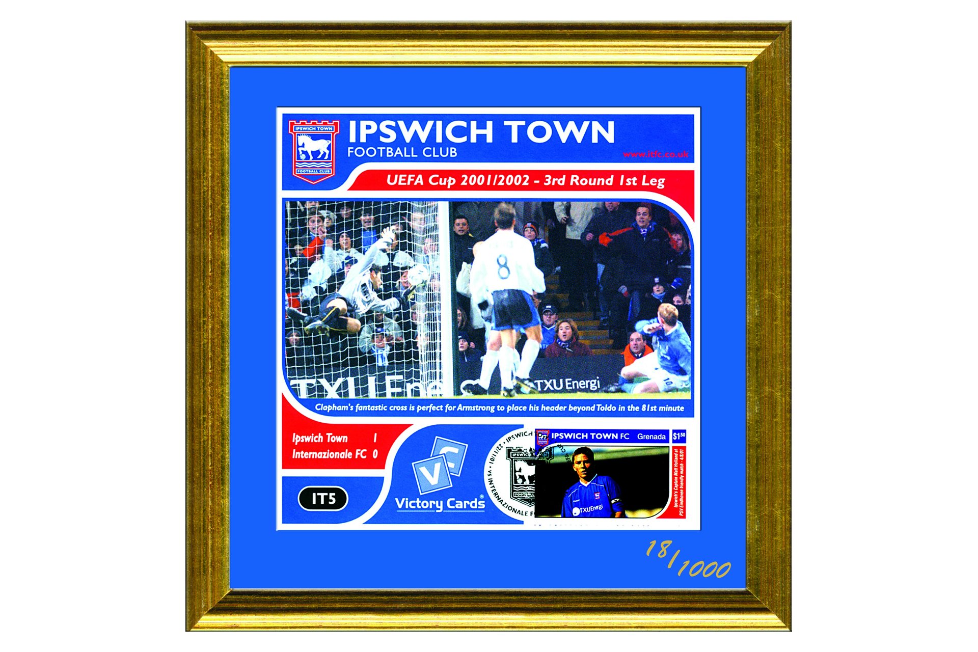 Ipswich Town FC Victory Card UEFA Cup 2001/02 Framed