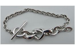 Pandora Moments Women's Sterling Silver Knotted Heart T-Bar Bracelet, Size 18
