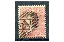 GB 1855 4d Carmine, small garter, slightly blued glazed paper, good to fine used, minor fault. SG62a