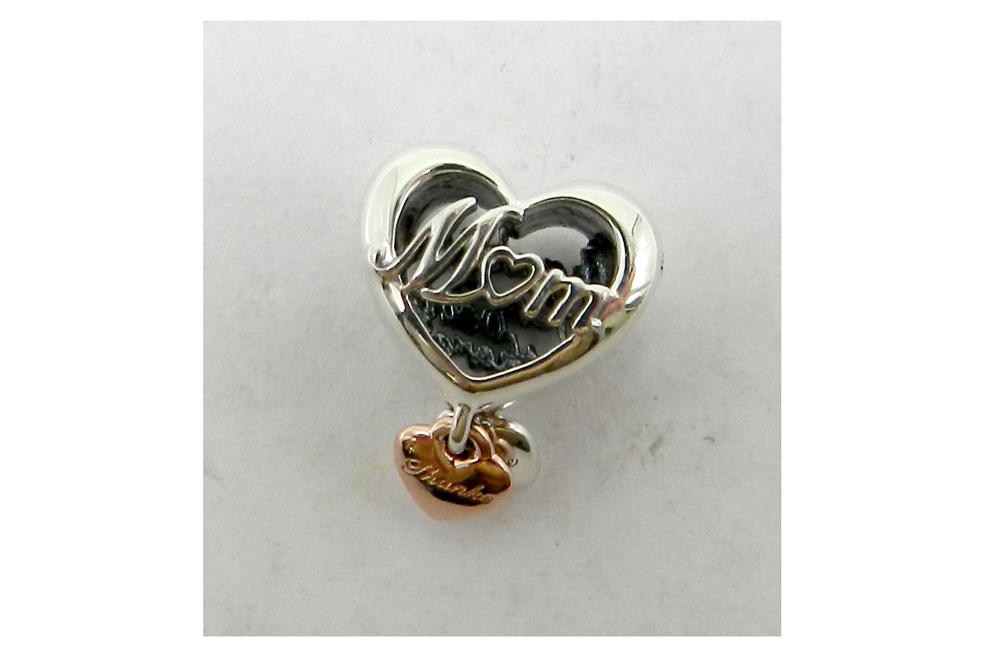 Pandora, Thank You Mum Heart Charm Pendant, Silver and Rose Gold, 789372C00