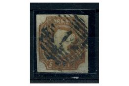 Portugal 1853 5R Red-brown with good 4 margins, good to fine used with pinhole. Cat. £1,300. SG1