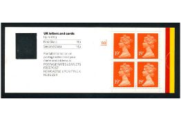 GB 1988 1st Class pane of 4 19p stamps housed in 2nd class booklet makeup error. SGGD1var