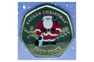 2019 Gibraltar Colourised Father Christmas 50p Coin