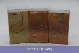 Three Nolii USB-C to USB-A Cables, 2m, with Loop and Base Phone Chargers, to include 2x Grey and 1x
