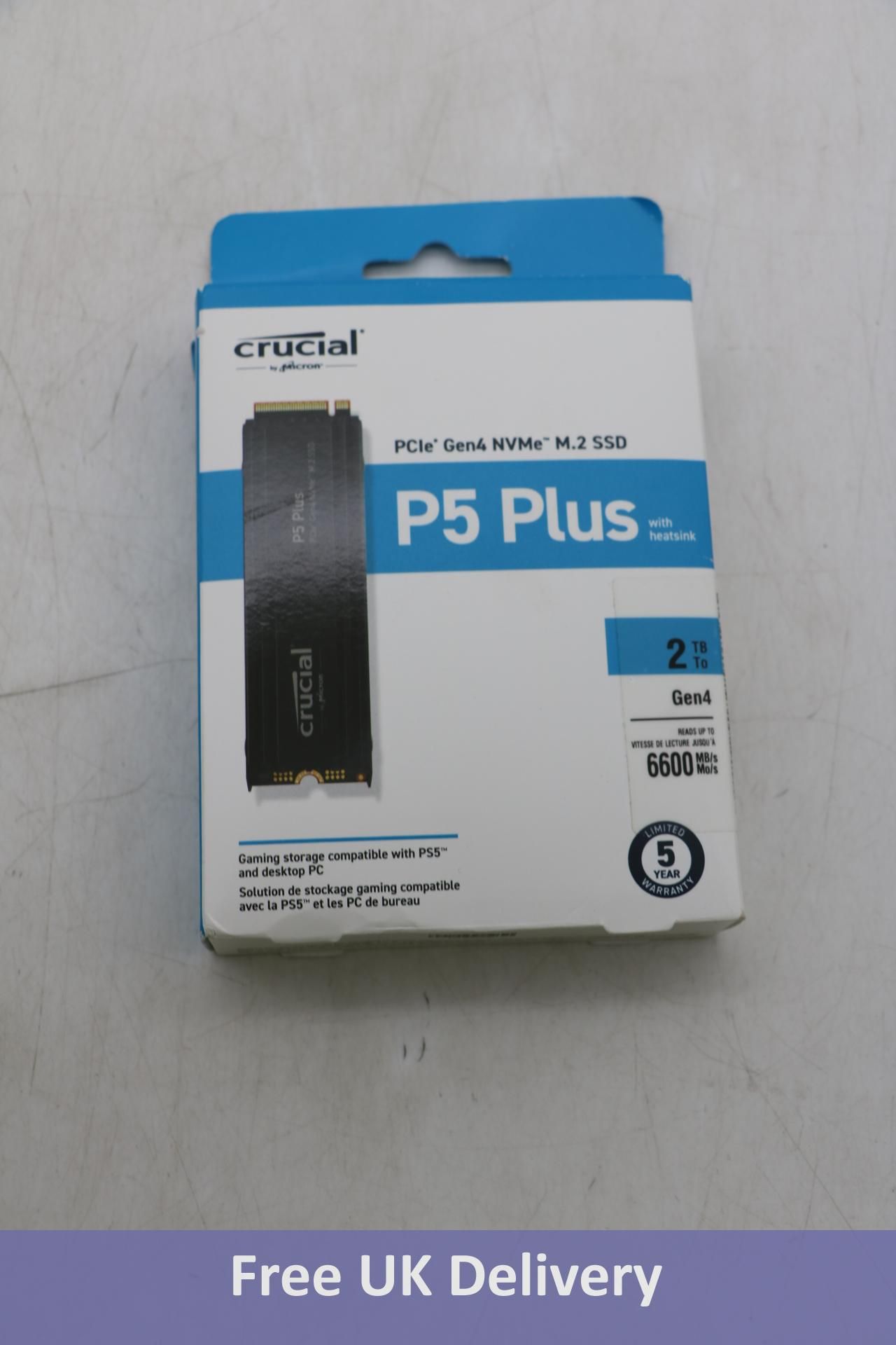 Crucial P5 Plus 2TB Gen4 NVMe M.2 SSD with Heatsink. Box damaged