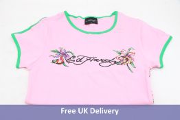 Ed Hardy Forever Short Sleeve T-Shirt, Pink/Green, Size S