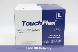 Ten packs of Touch Flex Nitrile Exam Gloves, Powder Free, Non Sterile, 100 Per Pack, Blue, Size L
