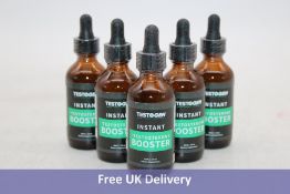 Five bottles of Testogen Instant Booster Dietary Supplement, 60ml Per bottle, Expiry Date 05/2025