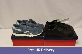 Two Reebok Trainers to include 1x Royal Complete 3 Low, Black, UK 6.5, 1x CL Nylon, Blue/Cream, UK 1