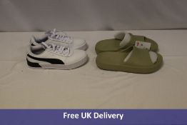 Two Puma items to include 1x Carina 370 Trainers, White/Black, UK 3.5, 1x Shibui Cat Sandals, Grey,