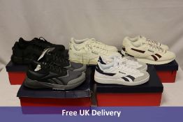 Five pairs of Reebok Trainers to include Smash Edge S, UK 6, Glide Ripple Clip, UK 8, Lavante Trail