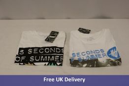 Six 5 Seconds Of Summer T-Shirts, 2x Small, 2x Medium, 1x Large, 1x XL. No packaging