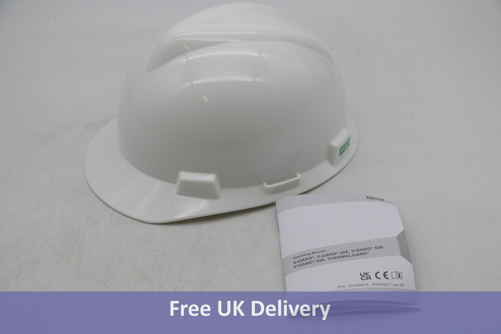 Six MSA V-Gard Safety Hard Hat, White, Size S/M