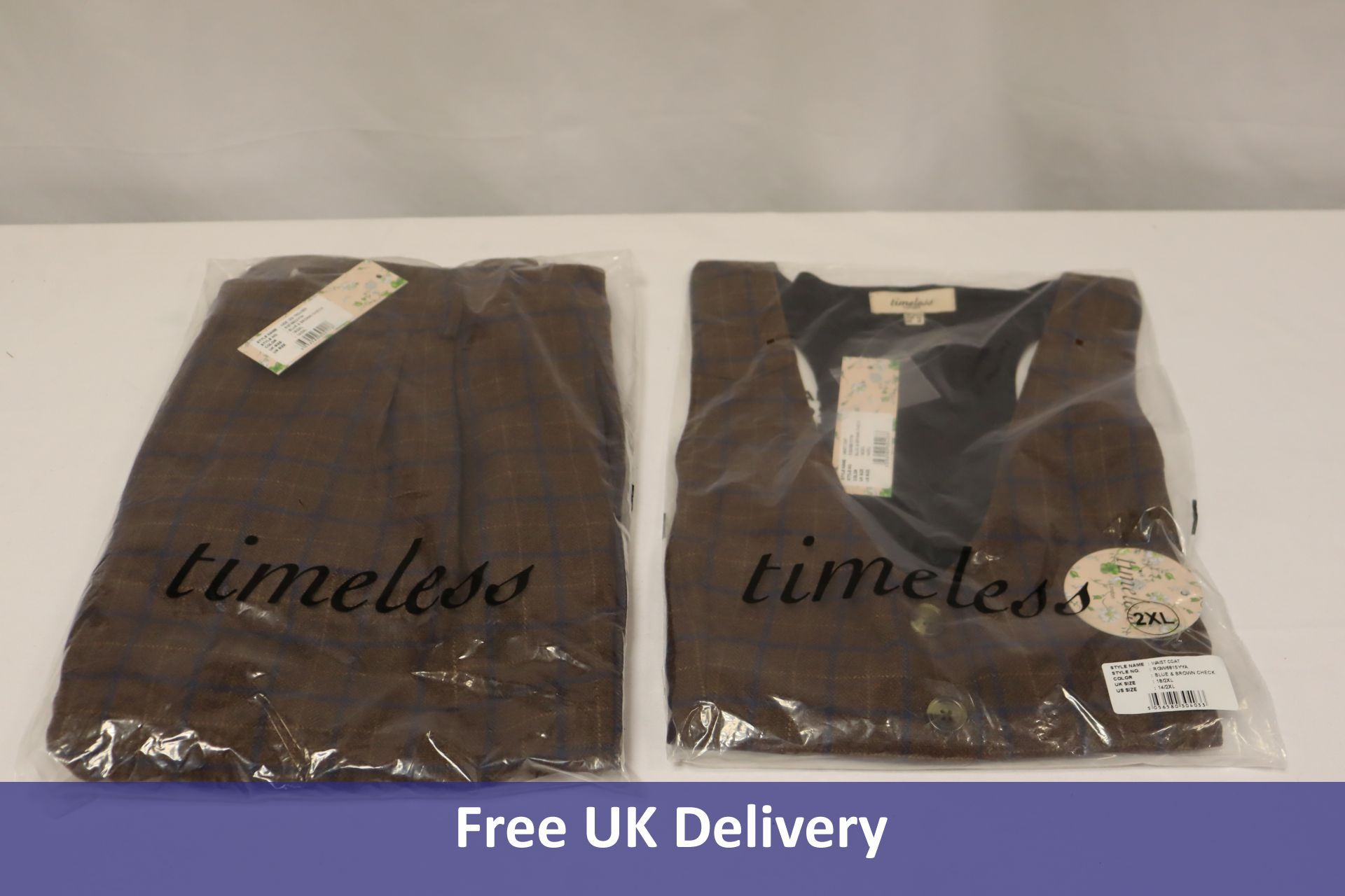 Two Timeless items to include 1x Waistcoat, 1x Trousers, Blue/Brown Check, Size 10