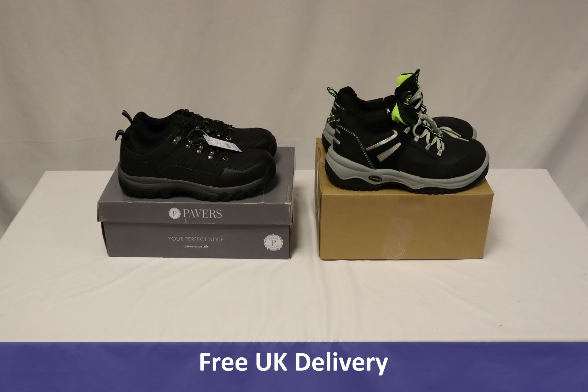 Two Men's Safety Trainers to include 1x Scandia ScanNero, Black/Silver, UK 8, 1x Pavers Steel Toe Ca