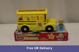 Six CoComelon Musical Yellow School Buses, with JJ Figure