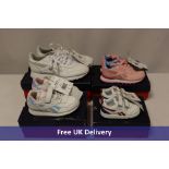 Four pairs of Reebok Kids Trainers to include 1x Classics, UK 5.5, 1x Classic Step 'n' Flash, UK 10,