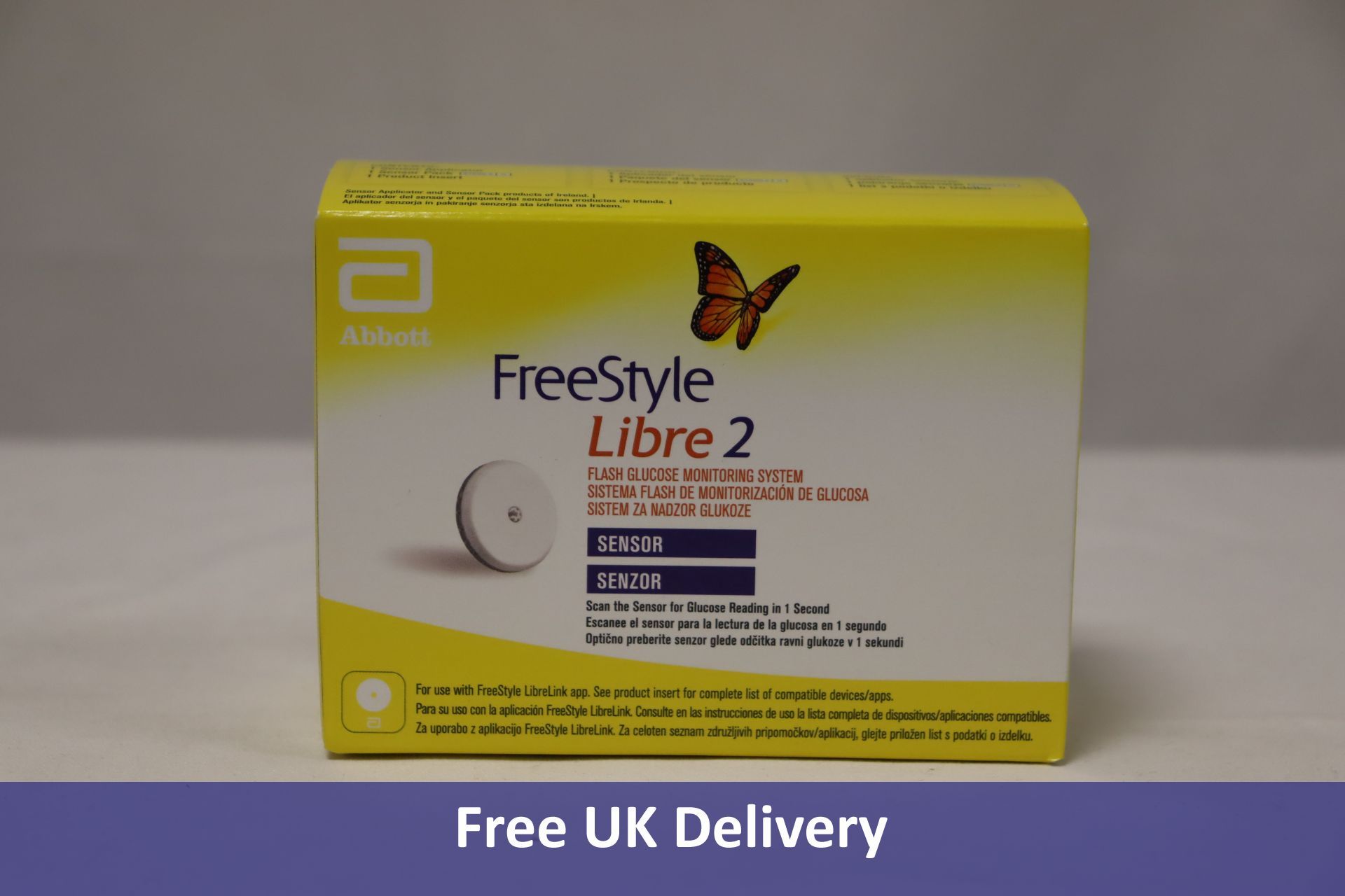 Two Abbott Freestyle Libre 2 Flash Glucose Monitoring System Sensors. Expiry 01/2025