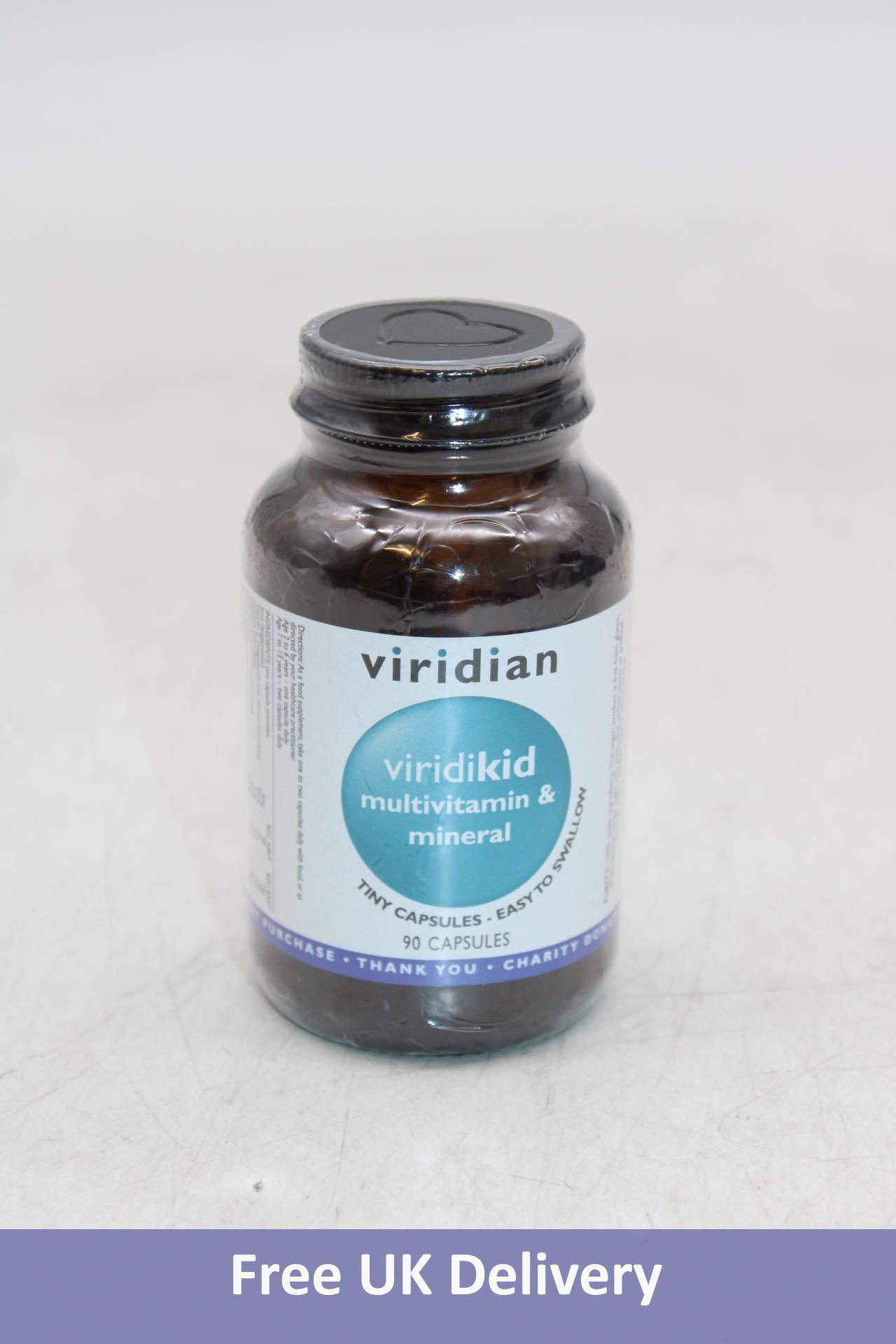 Six Bottles of Viridian kid's Multivitamin & Mineral Food Supplement Tiny Capsules, 90 Capsules Per
