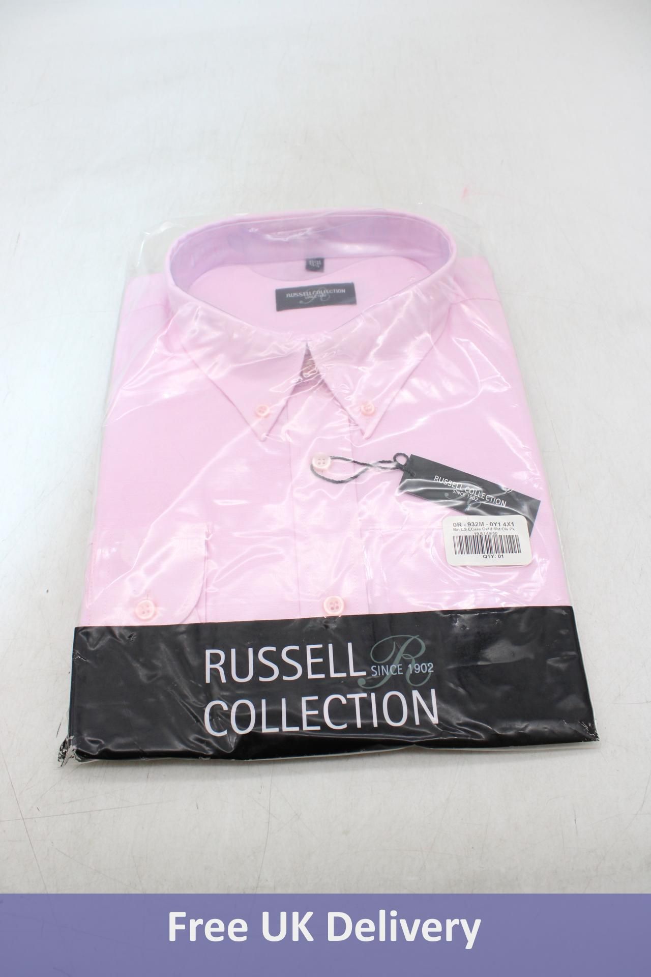 Four Russell Collection Long-Sleeve Easy Care Oxford Shirt, Pink, Include 1x Size Collar 19.5, Chest