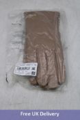 Hugo Boss Leather Gloves with Logo Rivet, Light Brown, Medium