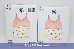 Two packs of Two Orangette Strappy Vest's, Orange/White, Size 8 Years. Box damaged