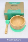 Four Bamboo Baby Suction Bowl and Spoon, Green