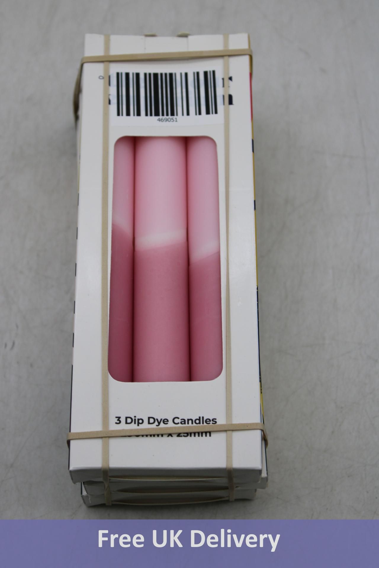 Three packs of Three The Colour Emporium Dip Dye Candles, Mulberry Coulis, 290mm x 25mm