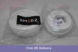 Six Packs of Smedz Cable to include 1x Twin, White, 5M, 1x TV Cable White, 5M, 1x TV Cable, White, 1