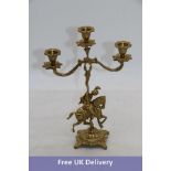 Two Horseman Rider Knight Candle Holder Stands, Brass. Used