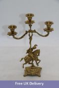 Two Horseman Rider Knight Candle Holder Stands, Brass. Used
