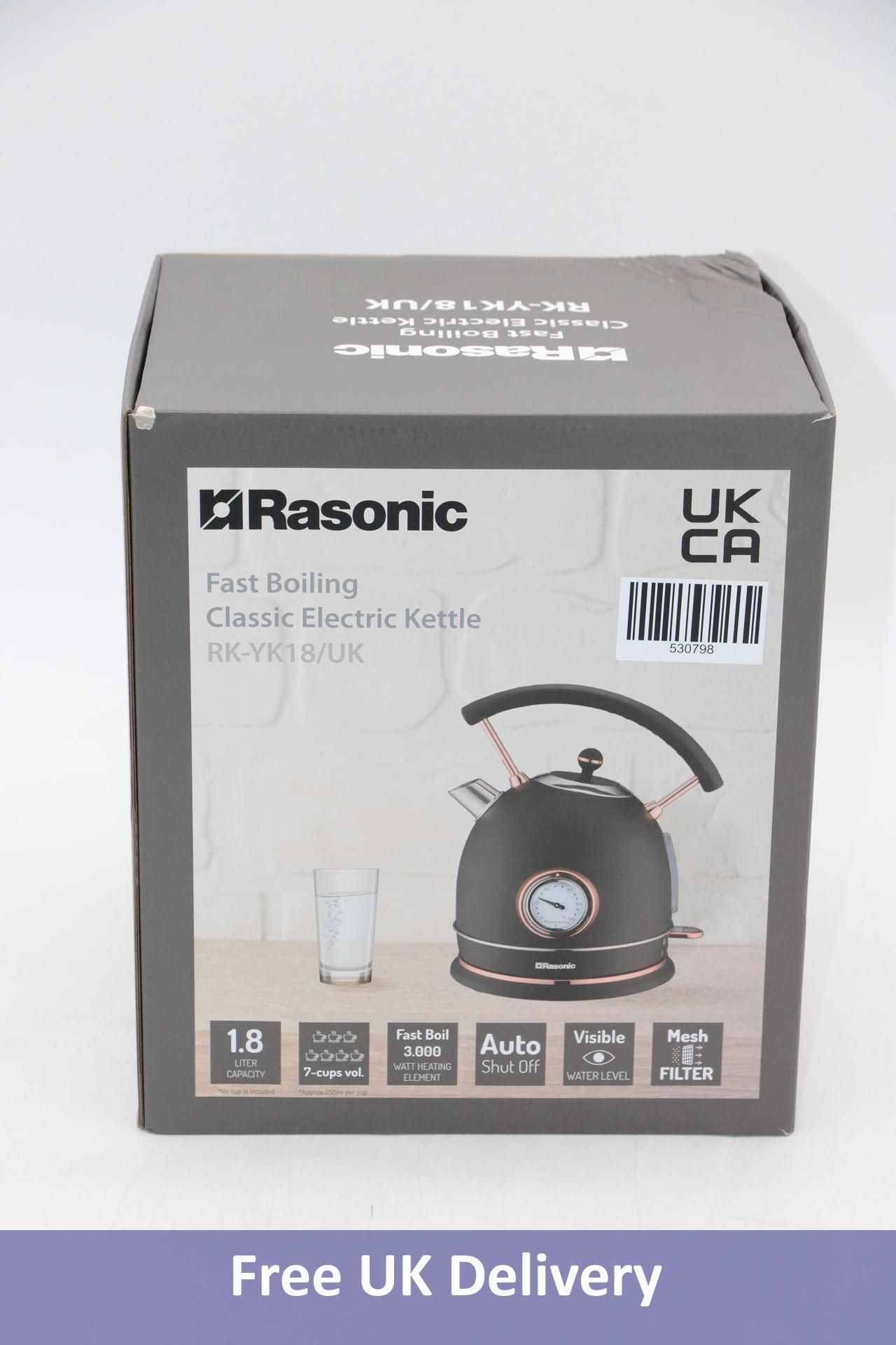 Rasonic Fast Boiling Retro Electric Kettle, Black/Rose Gold/Silver, 1.8 Litres