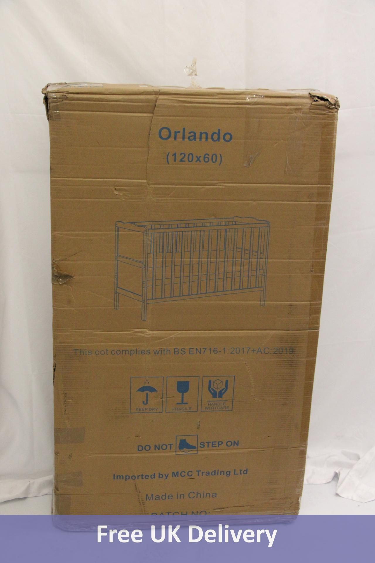 Orlando Cot Bed with Mattress, Grey, 120 x 60cm. Box damaged