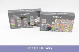Two Boxes of Restly 60 Colours Acrylic Paint Markers, Neon/Glitter/Metallic/Pastel/Classic