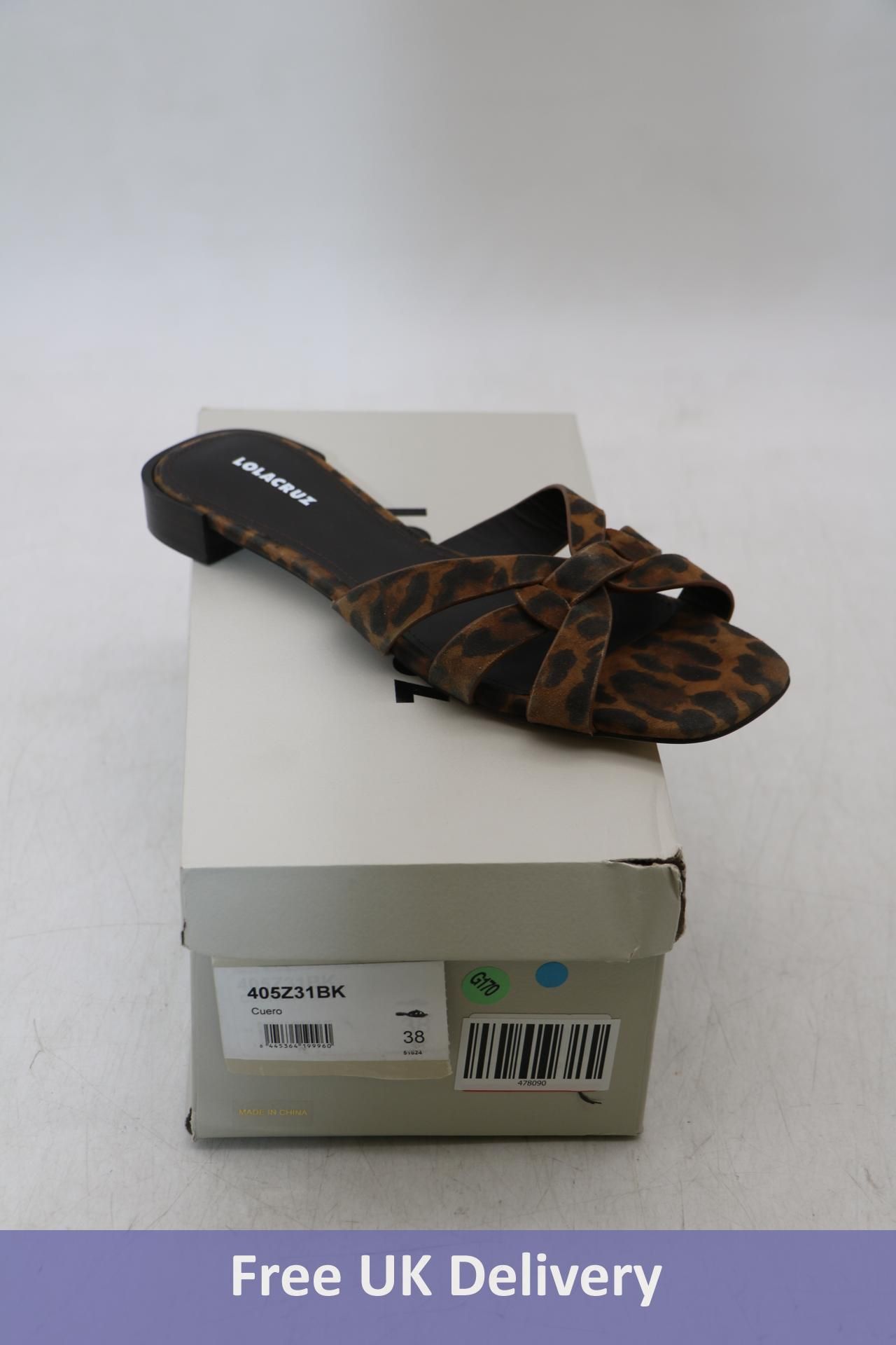 Lola Cruz Women's Leopard Print Sandals, Camel, EU 38. Box damaged