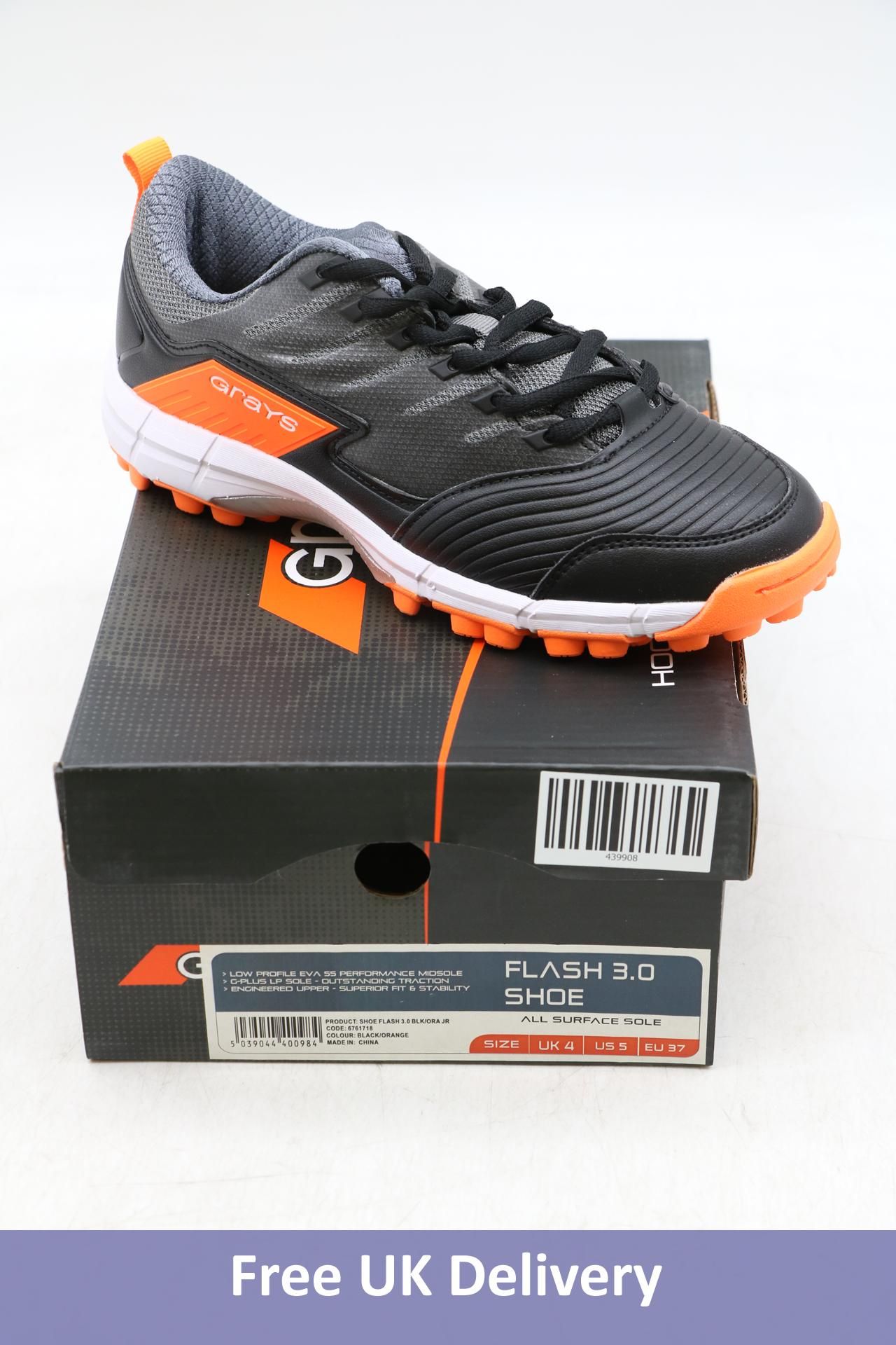 Grays Flash 3.0 Hockey Shoes, Black/Orange, UK 6.5