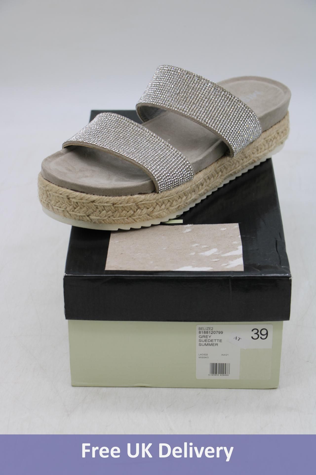 Carvela Women's Belize Embellished Flat form Sandals, Grey, Size 39, Some Gems Missing