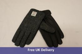 Two Pairs Islander Harris Tweed Men's Gloves Touch Screen Technology, Grey/Black, Medium