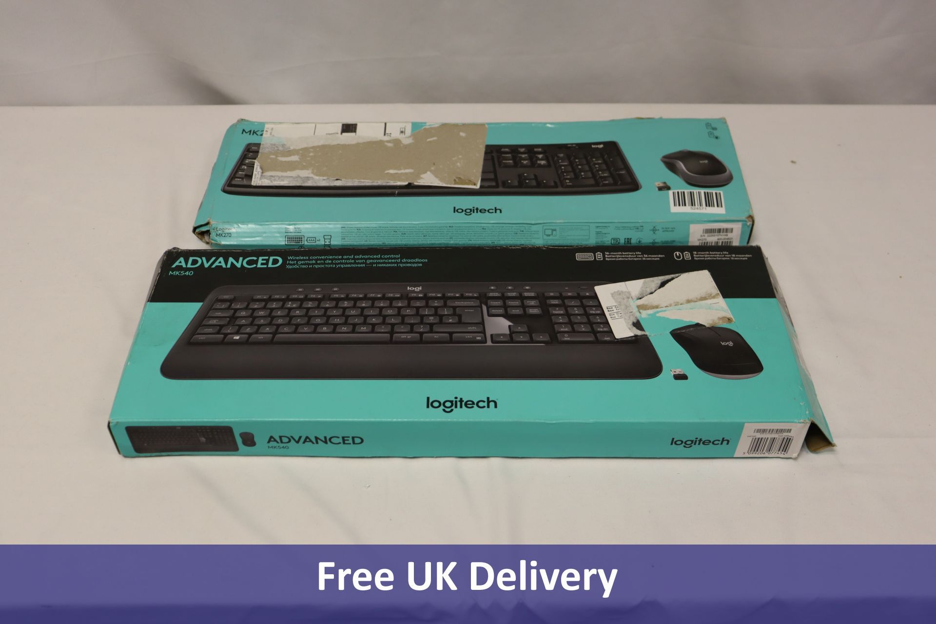 Two Logitech Keyboards to include 1x Advanced MK540, 1x MK270. Box damaged